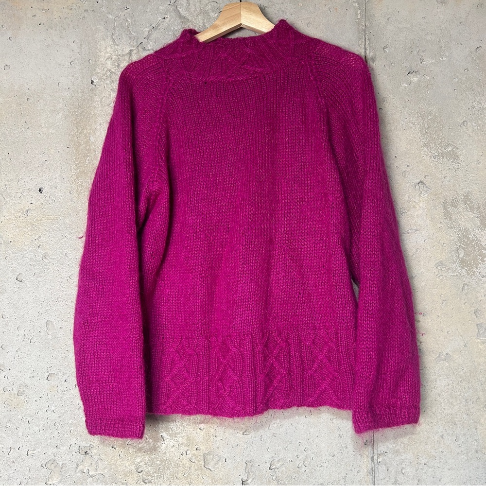 Vintage 80s fuschia pink wool mohair mock neck oversized sweater small